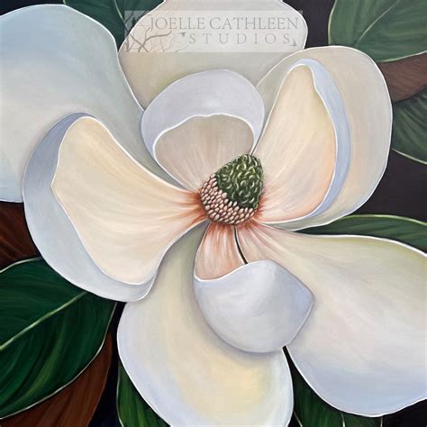 magnolia flower painting canvas print breath  spring  part pink