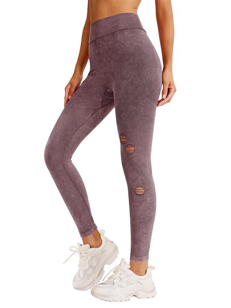 REORIA Womens Ripped Tie Dye High Waist Tummy Control Yoga Pants