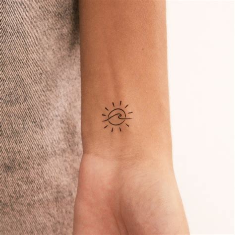 Fine Line Sun and Wave Temporary Tattoo set of 3 - Etsy