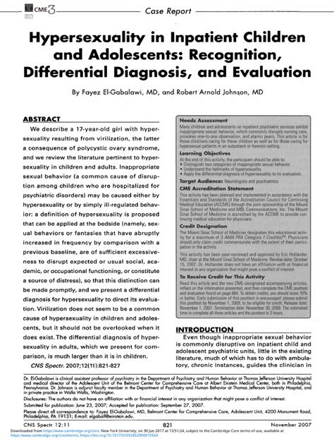 hypersexuality  inpatient  adolescents recognition differential