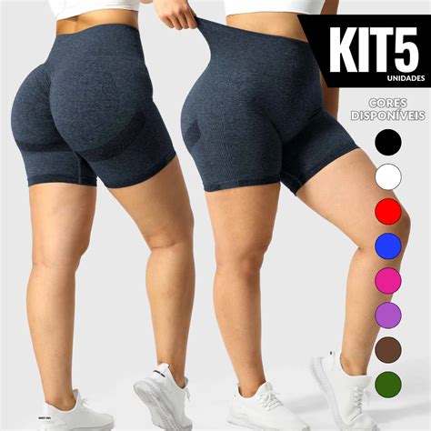 Shorts Sem Costura Academia - Kit 5 Shorts Sem Costura Fitness ZERO TRANSPARÊNCIA Feminino Academia ...