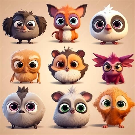 Premium AI Image | Cute animals set Cartoon animals with big eyes