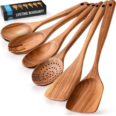 Amazon.com: Zulay Kitchen 6-Piece Wooden Spoons for Cooking - Smooth ...