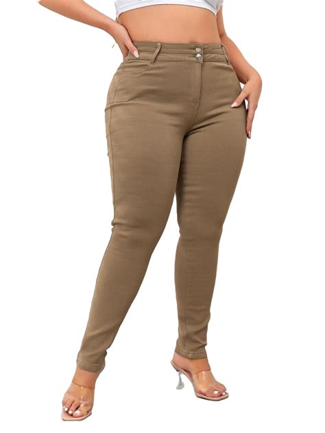 Plus Casual Plain Skinny Khaki Plus Size Pants (Women's Plus) - Walmart.com