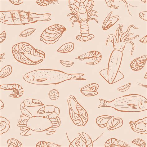 Premium Vector | Seamless pattern with hand drawn seafood Different
