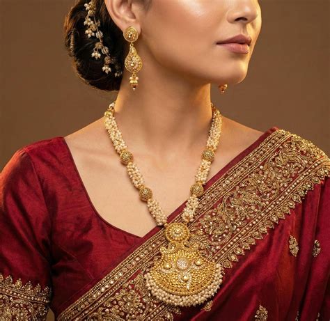 handmade beaded pearl rani haar style set long necklace dangles