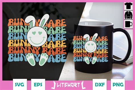 groovy retro easter bunny babe svg graphic  litewort creative fabrica