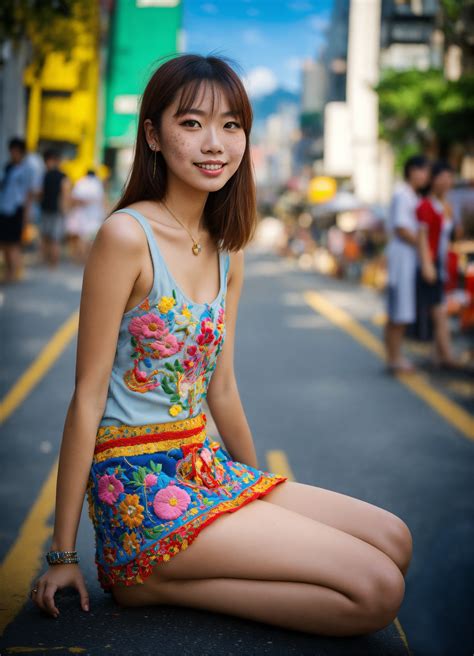 Lexica - Front view, Beautiful Hong Kong lady with freckles, age 23