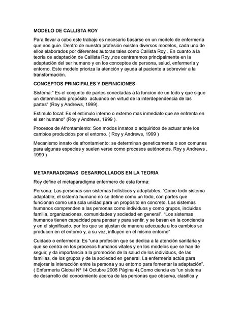 Modelo DE Callista ROY - MODELO DE CALLISTA ROY Para llevar a cabo este