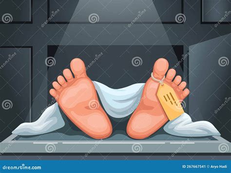 Dead Body Foot With Tag In Morgue Criminal Scene Cartoon Illustration ...