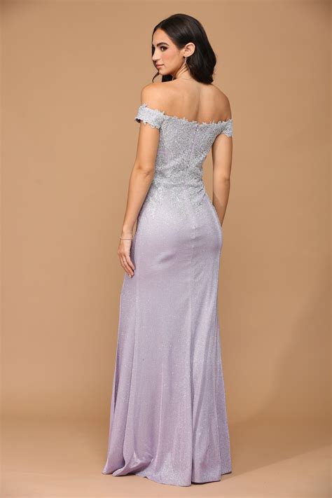 Magenta Long Off Shoulder Formal Metallic Prom Dress - Prom Dresses & Gowns
