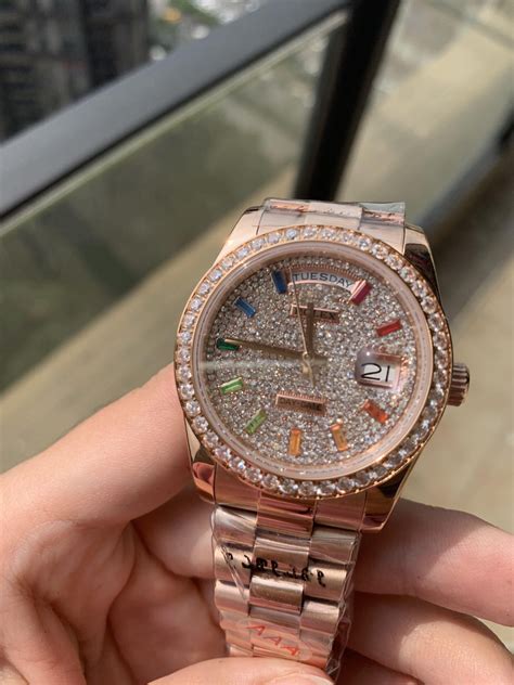 Iced Out Rolex Day-Date 40 Rose Gold • Super Clone Watches