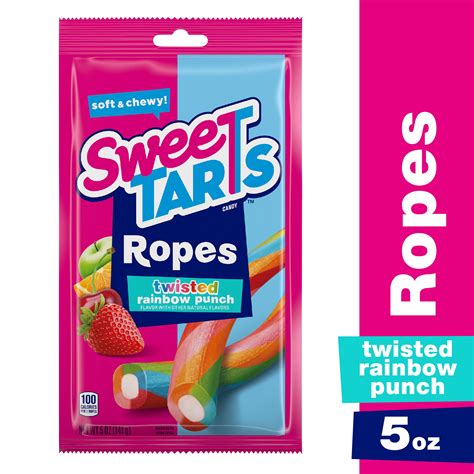 SweeTARTS Soft & Chewy Ropes, Twisted Rainbow Punch Candy, 5 oz Pack