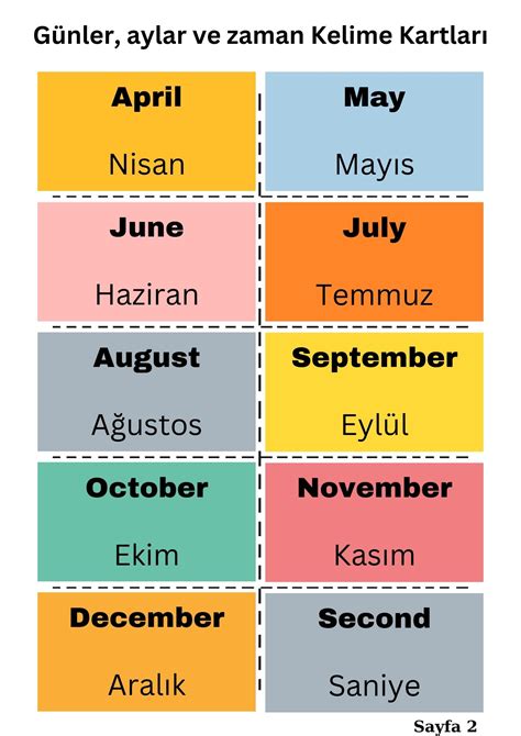 İngilizce Günler, Aylar ve Zamanlar - Alan Atlası