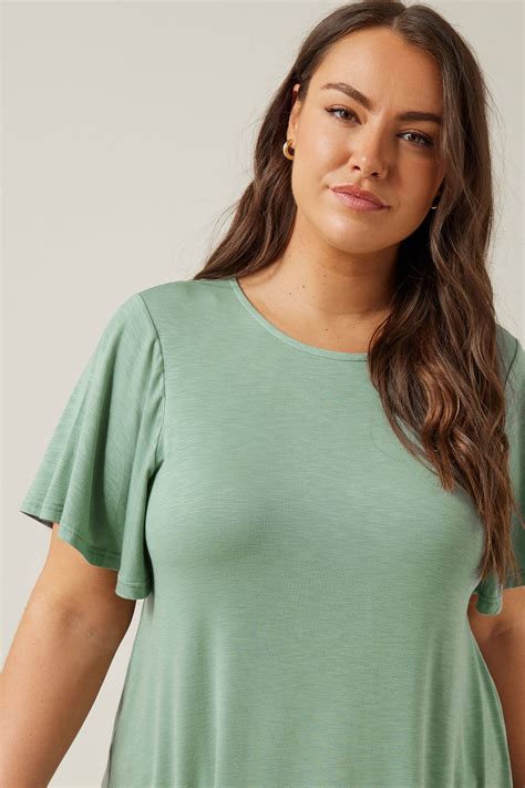 EVANS Plus Size Sage Green Angel Sleeve Top | Evans