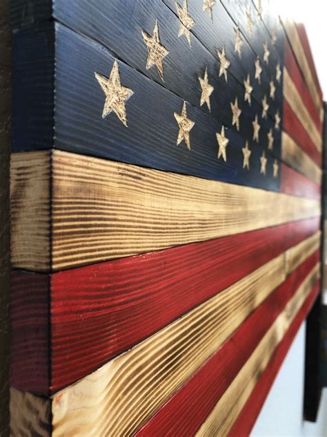 Bad Beard Woodworks Handcarved Wood American Flag Wall Art Décor