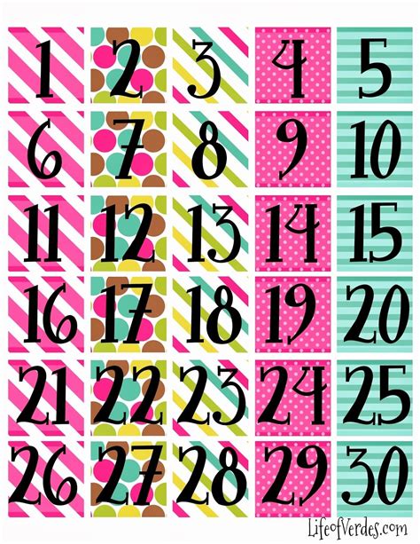 Free printable calendar headers and numbers