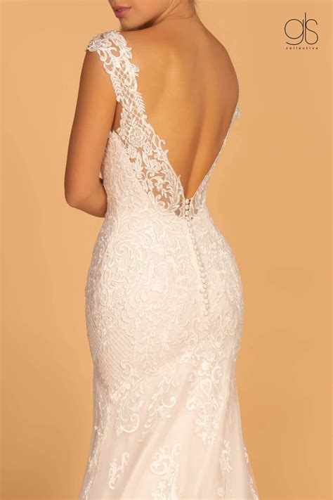 Ivory/Cream Embroidery Embellished Mesh Long Wedding Gown - Wedding Dresses