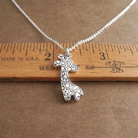 Tiny Giraffe Necklace Silver Flowered Giraffe Giraffe Charm | Etsy