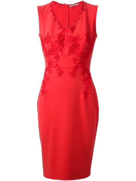 Ermanno scervino Embroidered Lace Dress in Red | Lyst