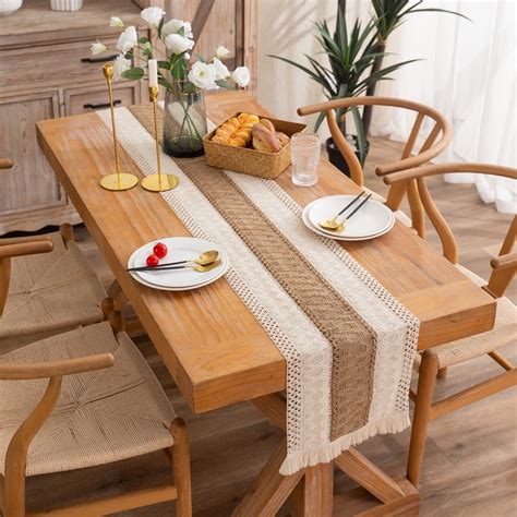 artisan woven linen cotton table runner reversible  tone striped
