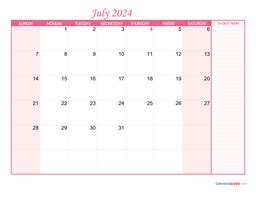 July 2024 Calendar with To-Do List | Calendar Quickly