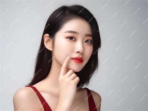Premium AI Image | Beautiful and healthy skin care Asian girl at white