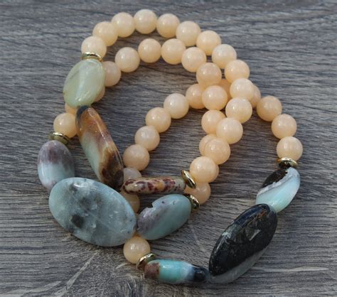 Amazonite and Peachy Jade Stretch Bracelet - Etsy