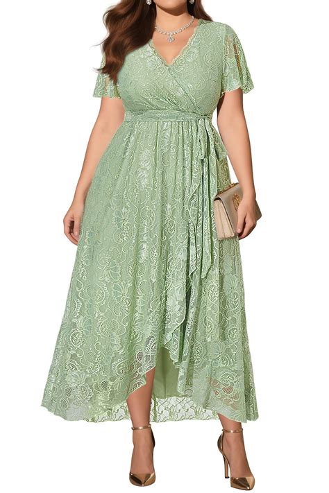 Women's Sage Green Dress Plus Size Formal Wedding Guest Cocktail Wrap V