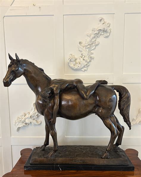 Large Antique Bronze Study Of A Nude Male On Horseback