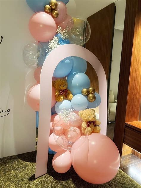 派對活動佈置 - Boy or Girl 粉藍金熊熊性別揭曉派對佈置 – 麋鹿氣球🎈｜台北台中｜氣球佈置｜求婚告白｜生日慶生｜活動派對｜空飄氣球