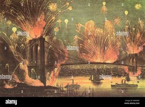 Fireworks at Brooklyn Bridge. New York City Stock Photo - Alamy