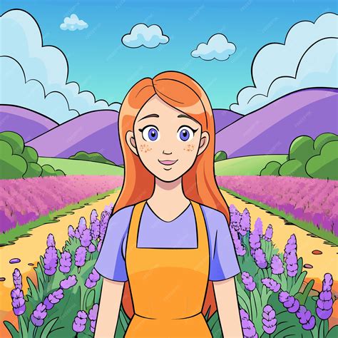 Una ilustración de dibujos animados de una niña en un campo de flores