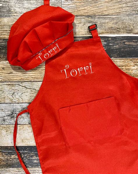 personalized childs apron  chef hat embroidered  etsy