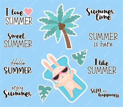 Premium Vector | Stickers summer time cute funny bunni in sunglasses on