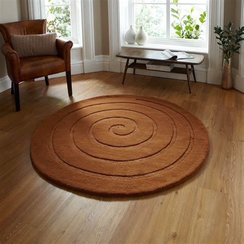 Spiral Circular Wool Rugs in Chocolate - Free UK Delivery
