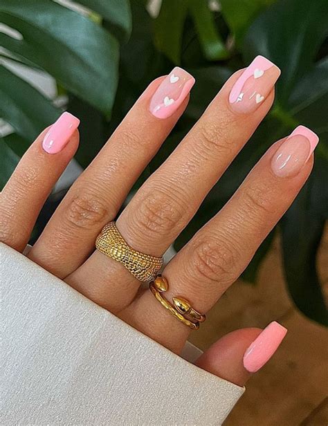 52 Valentine's Day Nail Art Designs & Ideas 2023 : Pink Tips + White Hearts