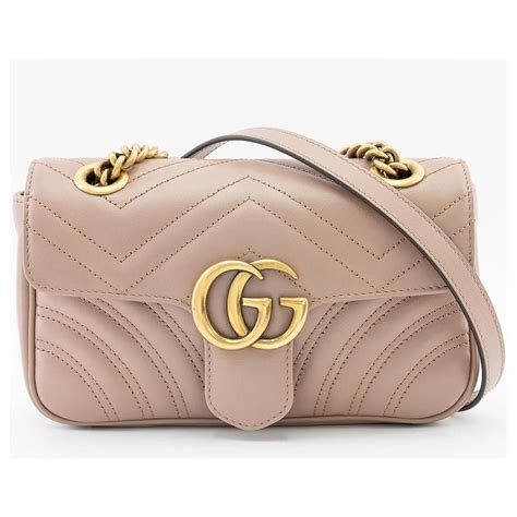 Gucci GG Marmont Flap Mini Nude color shoulder bag Pink Leather ref