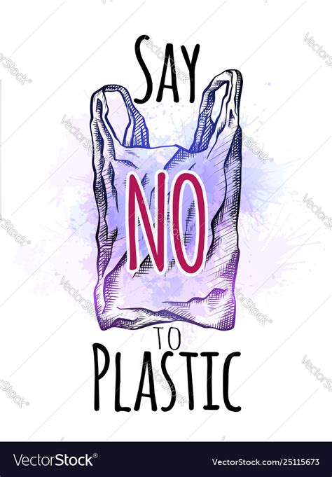 Say no to plastic line drawing a plastic bag Vector Image