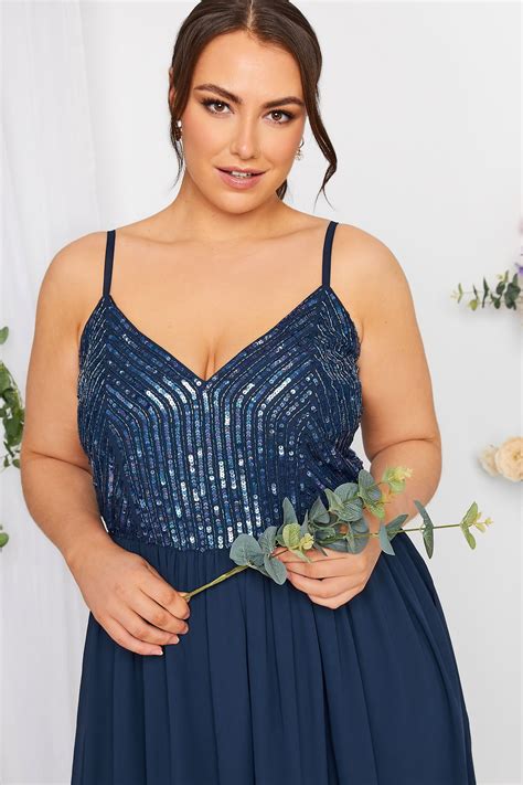 LUXE Plus Size Navy Blue Sequin Embellished Sleeveless Maxi Dress