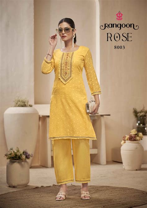 Rangoon Rose Cotton Kurti With Bottom designer rangoon kurtis