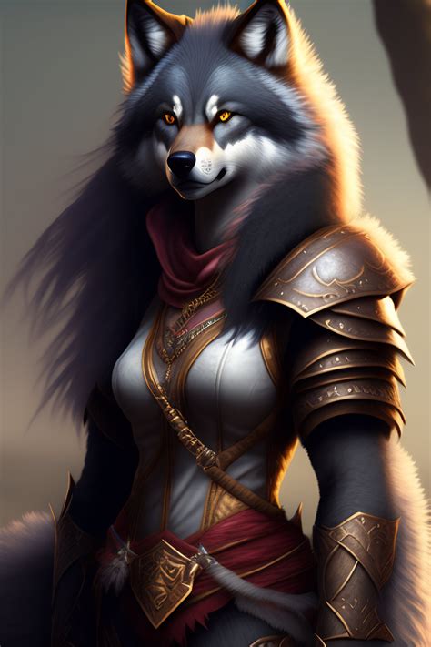 Lexica - Wolf woman, anthro furry cute, wolf female warrior, werewolf
