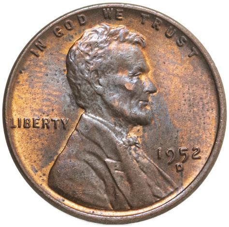 Монета США 1 цент 1952 D стоимостью 350 руб.