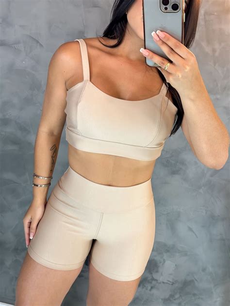 Conjunto Short Crossfit + Top Camilla Cor Canela Nude Fitness - Egipcia