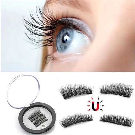 Hot 3D Double Magnetic Eyelashes Magnet False Eyelashes Full Strip Magnetic Cilia Eyelash ...