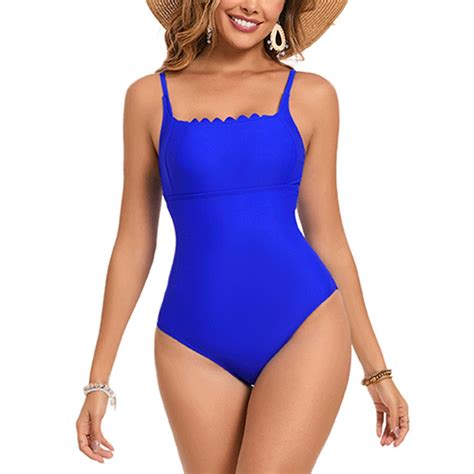 Uaswgudfs Womens Ruffled Neckline Thin Straps One-Piece Swimsuit