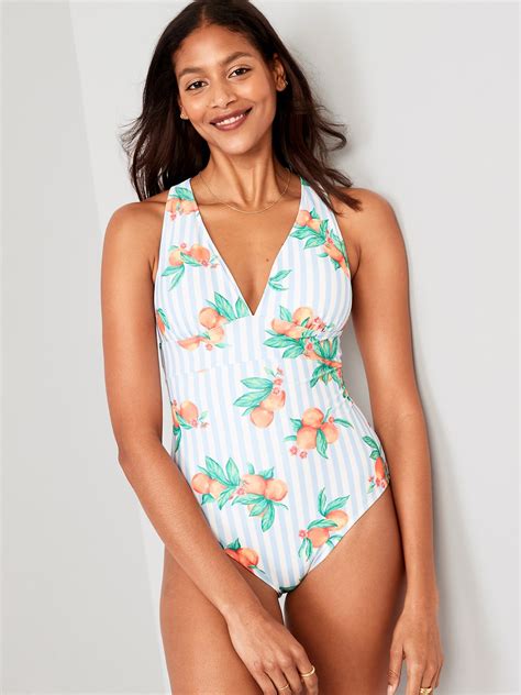 Old Navy - Matching V-Neck One-Piece Swimsuit for Women orange