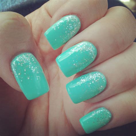 Teal Sparkle Acrylic Nails