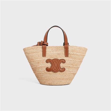 NANO SUPPLE CELINE CLASSIC PANIER IN RAFFIA AND CALFSKIN - NATURAL