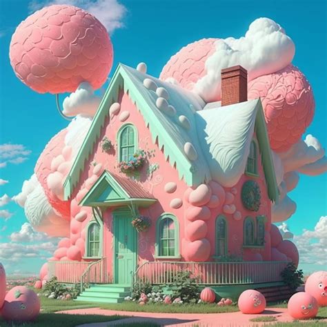 Premium AI Image | A house with a pink house on the top